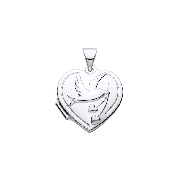 STERLING SILVER DOVE BIRD HEART LOCKET “TOGETHER FORVER”