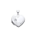 STERLING SILVER NATURAL DIAMOND FLORAL HEART LOCKET PENDANT