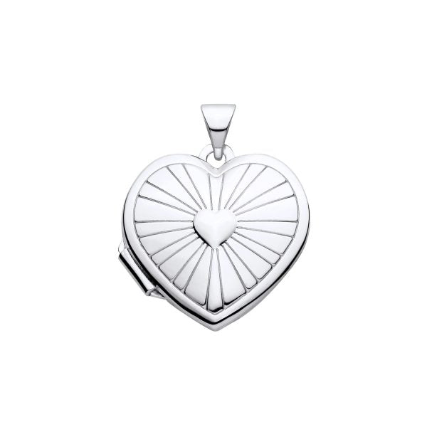 STERLING SILVER SUNBURST HEART LOCKET PENDANT