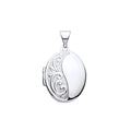 STERLING SILVER HALF PATTERNED OVAL LOCKET PENDANT