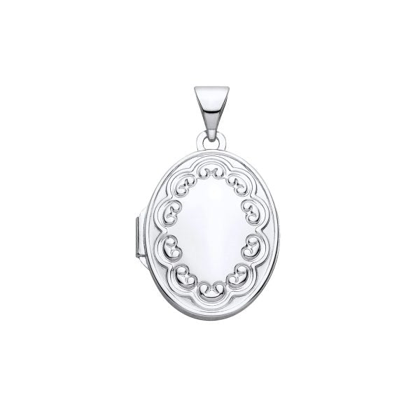 STERLING SILVER PATTERNED BORDER OVAL LOCKET PENDANT