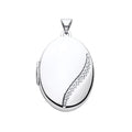 STERLING SILVER NATURAL DIAMOND OVAL LOCKET PENDANT
