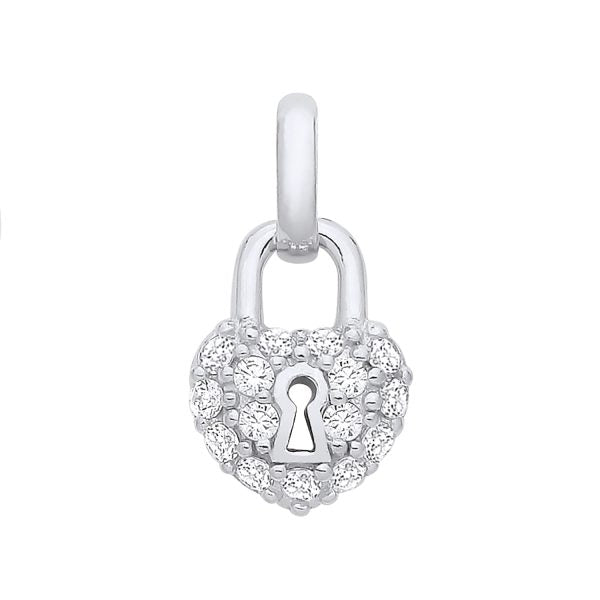 STERLING SILVER CZ HEART PADLOCK PENDANT