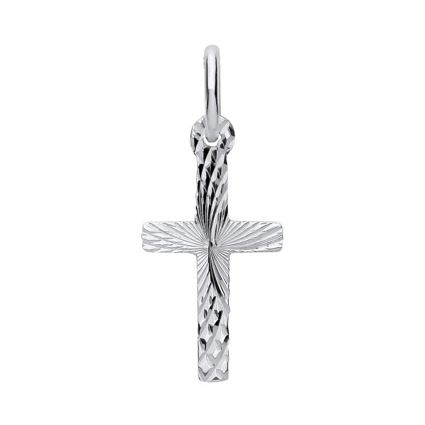 STERLING SILVER DIAMOND CUT CROSS PENDANT