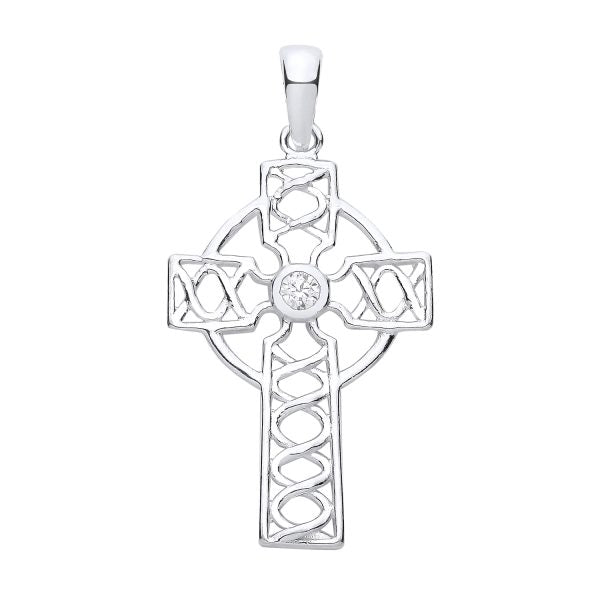 STERLING SILVER CUBIC ZIRCONIA CELTIC CROSS PENDANT