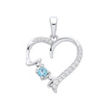 STERLING SILVER SIMULATED BLUE TOPAZ & CZ MUM HEART PENDANT