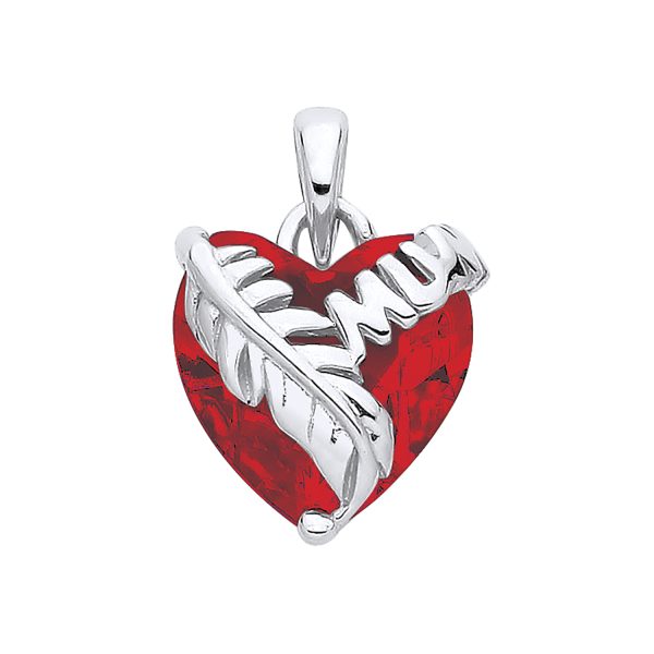 STERLING SILVER RED CRYSTAL MUM PENDANT