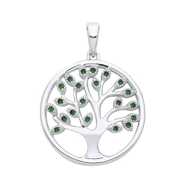 STERLING SILVER SIMULATED EMERALD TREE OF LIFE PENDANT