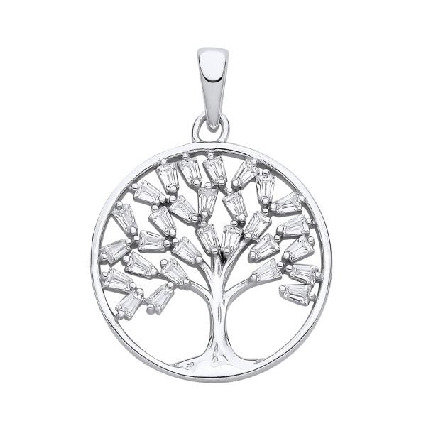 STERLING SILVER BAGUETTE CUT CZ TREE OF LIFE PENDANT