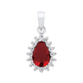 STERLING SILVER SIMULATED RUBY & CZ TEARDROP PENDANT