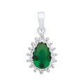 STERLING SILVER SIMULATED EMERALD & CZ TEARDROP PENDANT