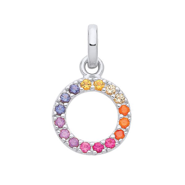 STERLING SILVER RAINBOW CZ CIRCLE PENDANT