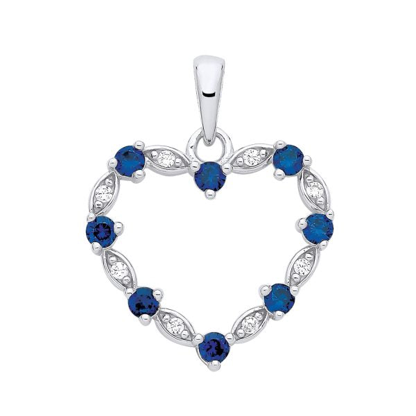 STERLING SILVER SIMULATED SAPPHIRE & CZ HEART PENDANT
