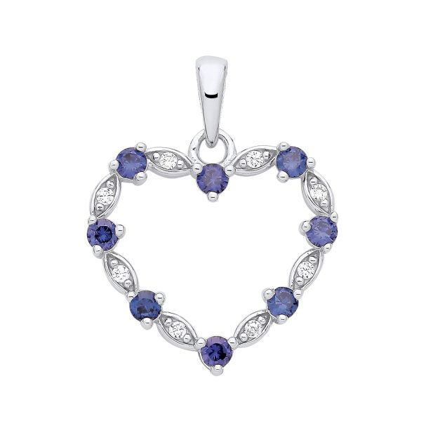 STERLING SILVER SIMULATED TANZANITE & CZ HEART PENDANT