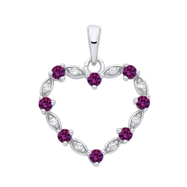 STERLING SILVER SIMULATED AMETHYST & CZ HEART PENDANT