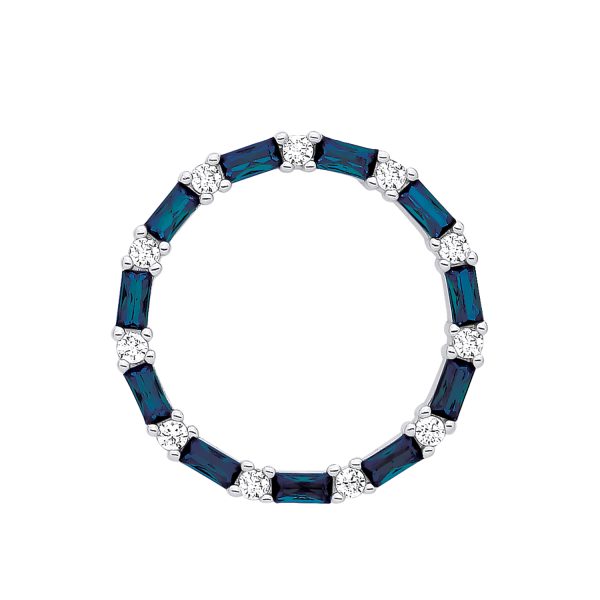 STERLING SILVER SIMULATED SAPPHIRE & CZ CIRCLE PENDANT