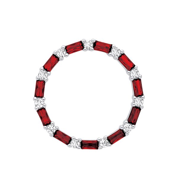 STERLING SILVER SIMULATED RUBY & CZ CIRCLE PENDANT