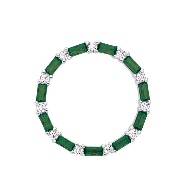 STERLING SILVER SIMULATED EMERALD & CZ CIRCLE PENDANT