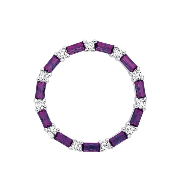 STERLING SILVER SIMULATED AMETHYST & CZ CIRCLE PENDANT