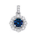 STERLING SILVER SIMULATED SAPPHIRE & CZ HALO PENDANT