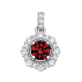 STERLING SILVER SIMULATED RUBY & CZ HALO PENDANT