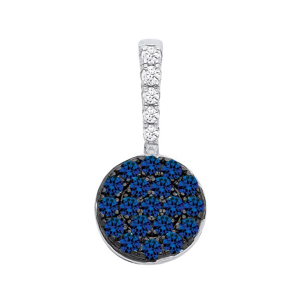 STERLING SILVER & BLACK RHODIUM SIMULATED SAPPHIRE PENDANT