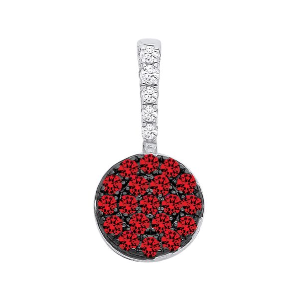 STERLING SILVER & BLACK RHODIUM SIMULATED RUBY & CZ PENDANT