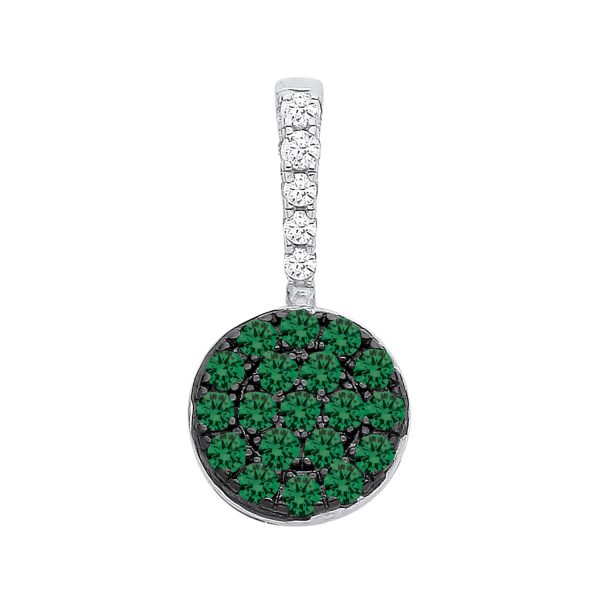 STERLING SILVER & BLACK RHODIUM SIMULATED EMERALD & CZ PENDANT