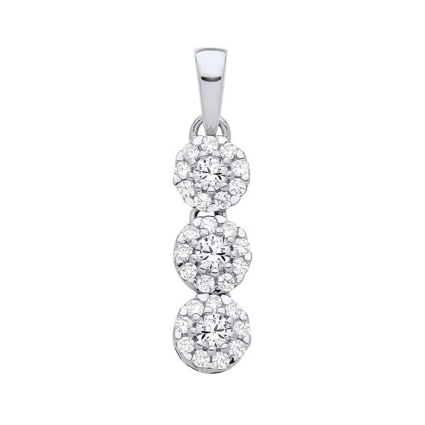 STERLING SILVER CZ TRIPLE HALO DROP PENDANT