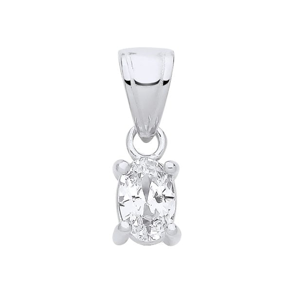 STERLING SILVER CZ OVAL SOLITAIRE PENDANT