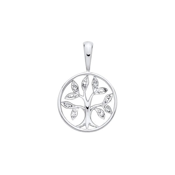 STERLING SILVER NATURAL DIAMOND TREE OF LIFE PENDANT