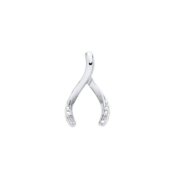 STERLING SILVER NATURAL DIAMOND WISHBONE PENDANT