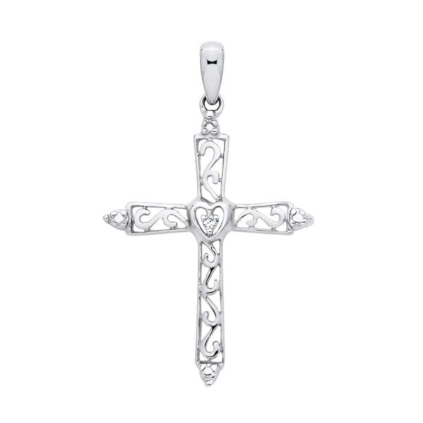 STERLING SILVER NATURAL DIAMOND CROSS PENDANT