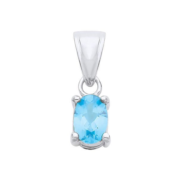 STERLING SILVER 6MM X 4MM NATURAL BLUE TOPAZ OVAL PENDANT