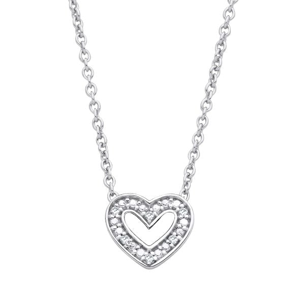 STERLING SILVER NATURAL DIAMOND LOVE HEART NECKLACE