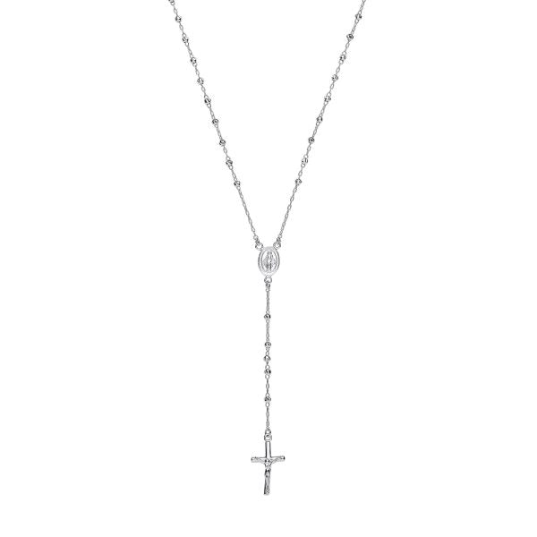 STERLING SILVER 24 INCH ROSARY BEADS NECKLACE