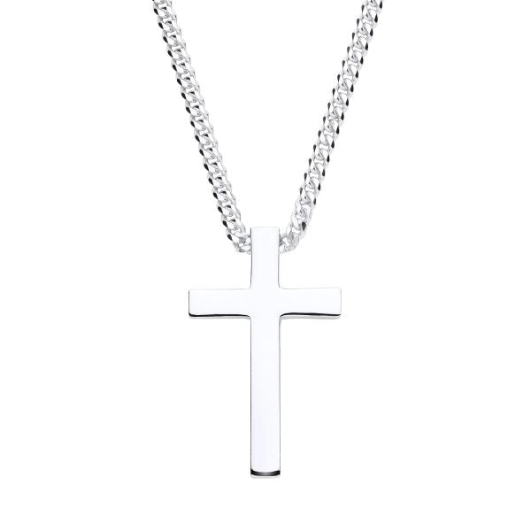 STERLING SILVER HEAVY WEIGHT CROSS PENDANT & 24 INCH CHAIN