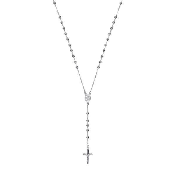 STERLING SILVER 28 INCH ROSARY BEADS NECKLACE