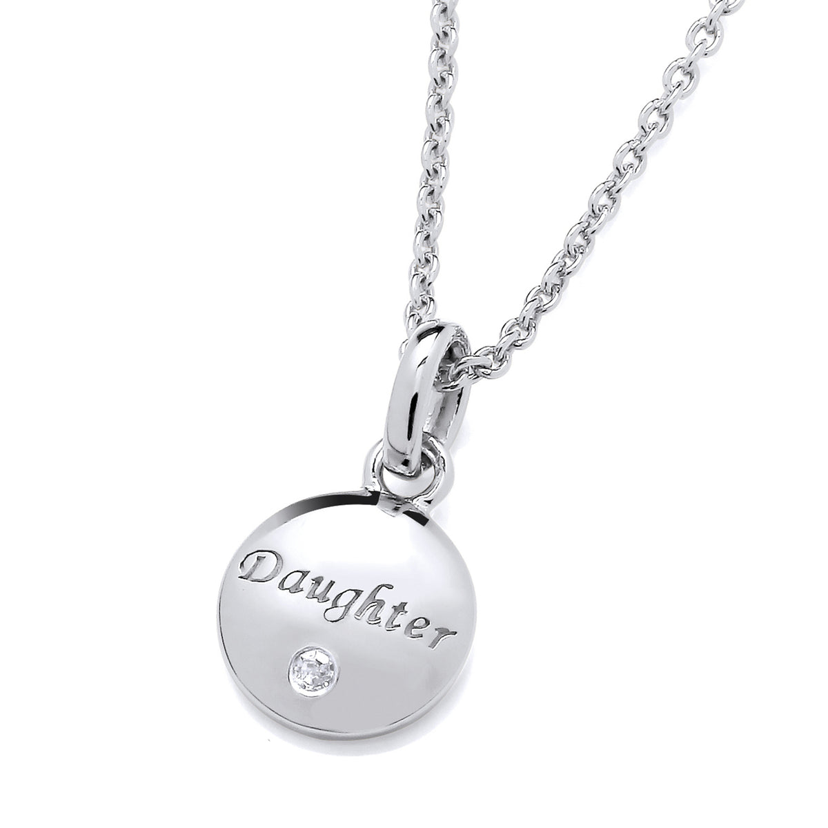 STERLING SILVER REAL DIAMOND DAUGHTER NECKLACE – 16   2 INCH EXTENDER