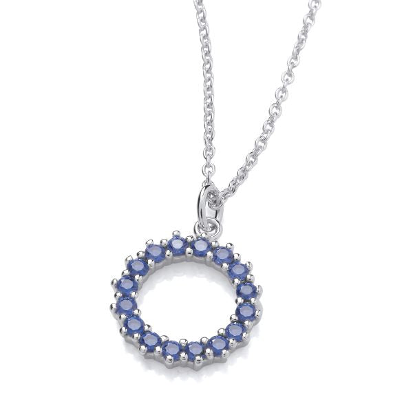 STERLING SILVER SIMULATED SAPPHIRE CIRCLE NECKLACE
