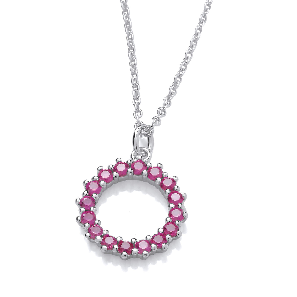 STERLING SILVER SIMULATED RUBY CIRCLE NECKLACE