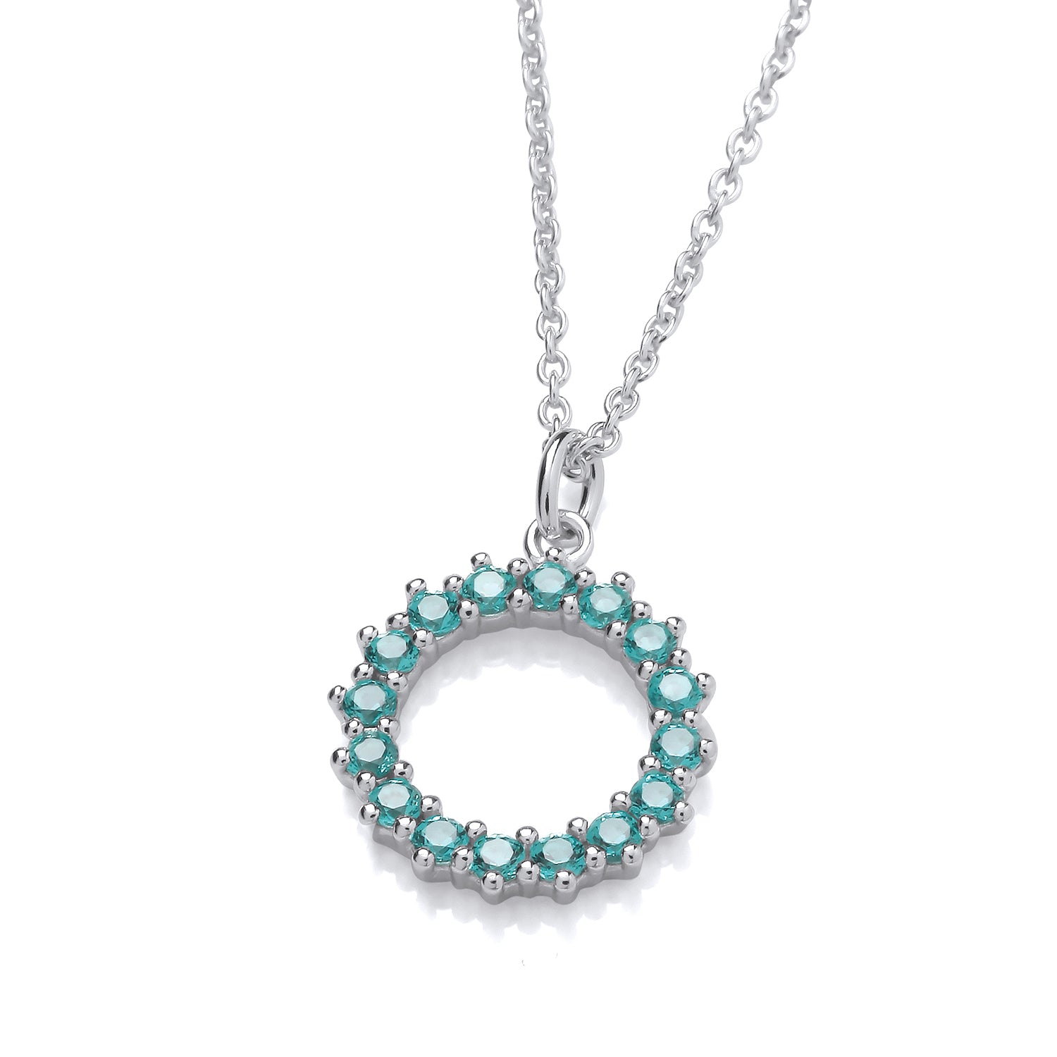 STERLING SILVER SIMULATED EMERALD CIRCLE NECKLACE