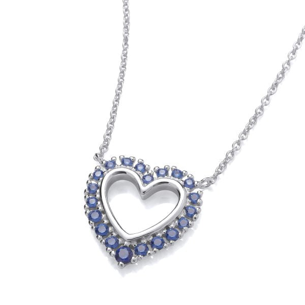 STERLING SILVER SIMULATED SAPPHIRE HEART NECKLACE