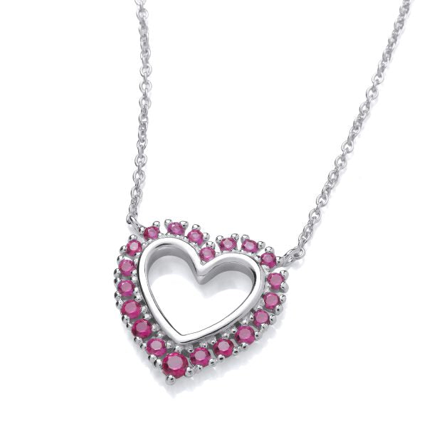 STERLING SILVER SIMULATED RUBY HEART NECKLACE