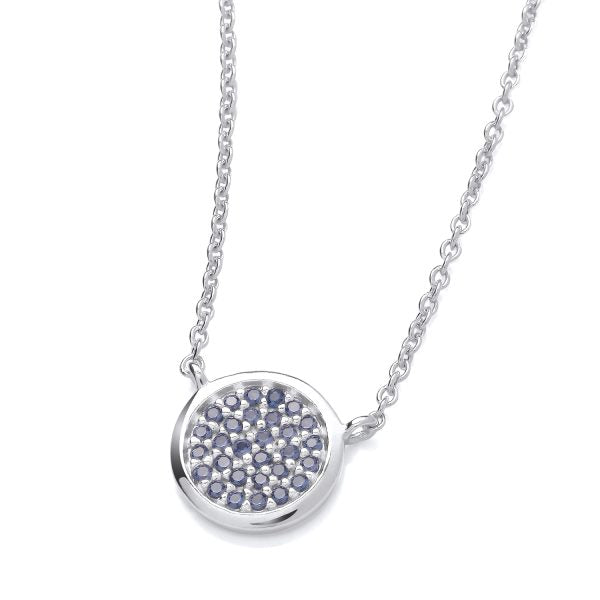 STERLING SILVER SIMULATED SAPPHIRE CIRCLE CLUSTER NECKLACE