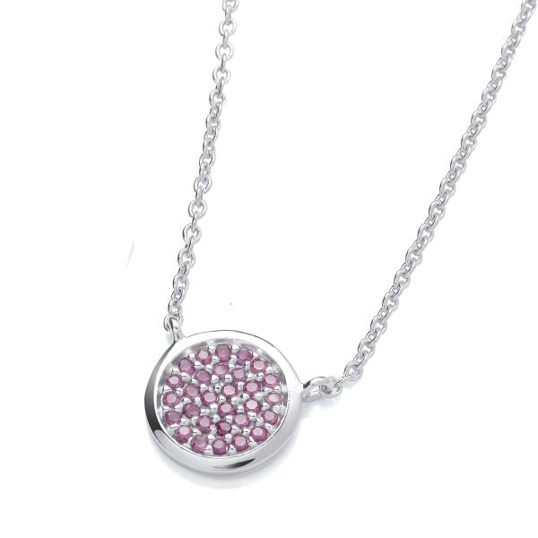 STERLING SILVER SIMULATED RUBY CIRCLE CLUSTER NECKLACE