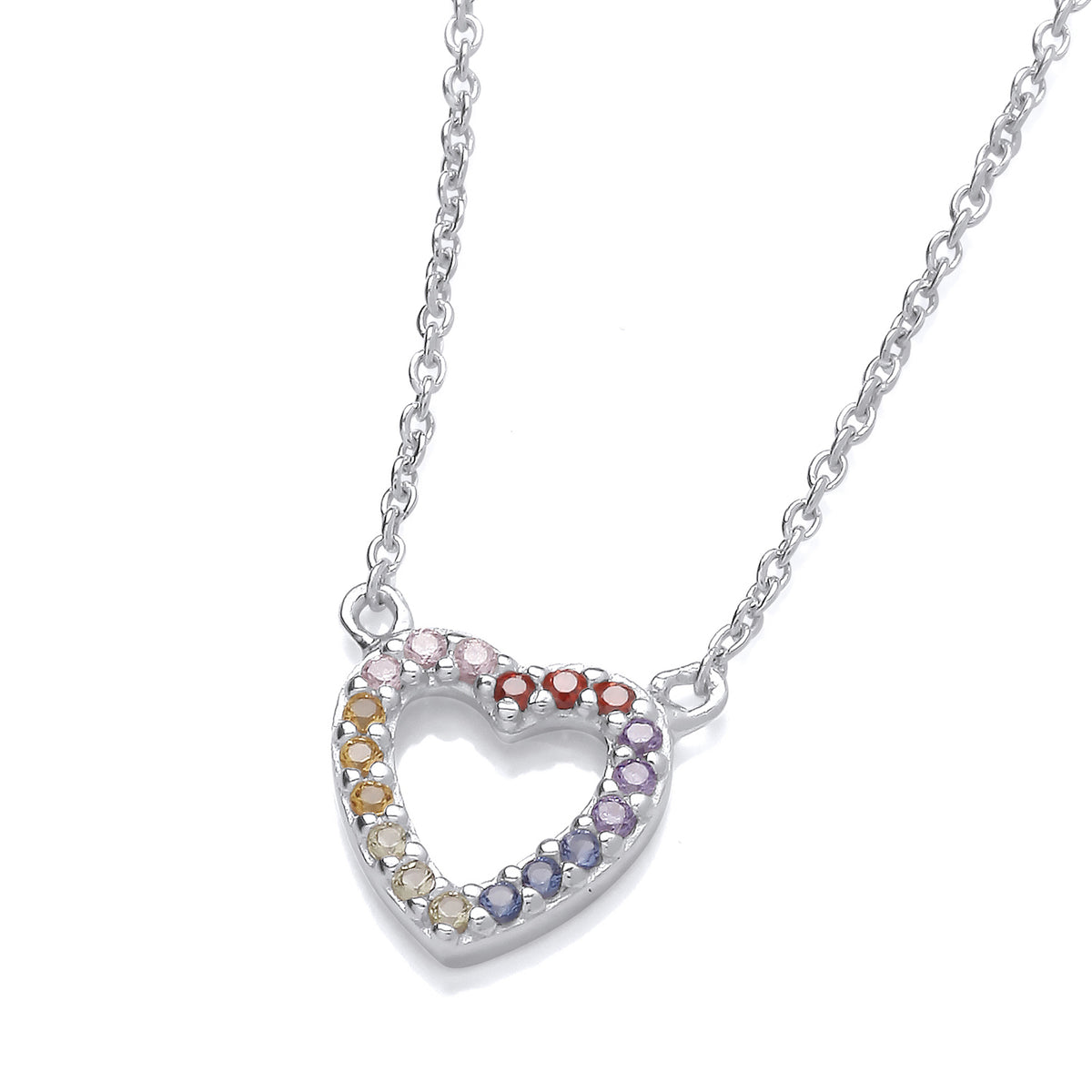 STERLING SILVER RAINBOW CZ HEART NECKLACE