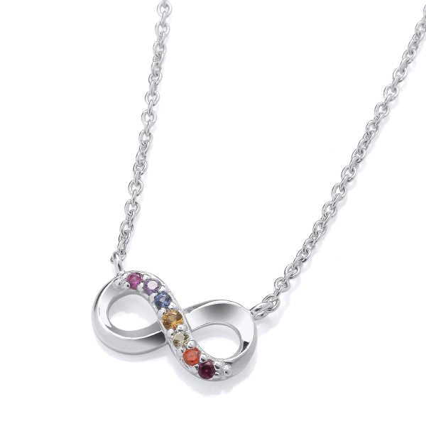 STERLING SILVER RAINBOW CZ INFINITY NECKLACE