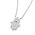 STERLING SILVER SIMULATED SAPPHIRE & CZ HAND NECKLACE – 16   2 INCH EXTENDER