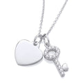 STERLING SILVER CZ HEART & KEY NECKLACE